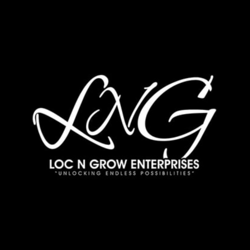 A black and white logo of loc n grow enterprises