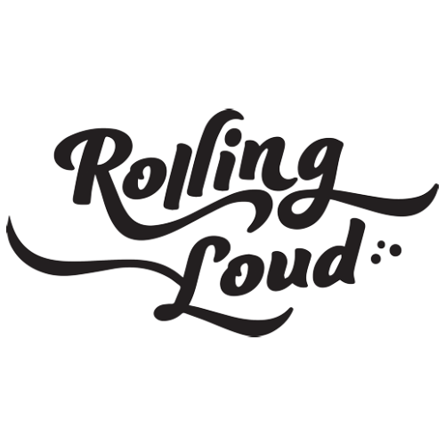 A black and white image of the words rolling loud.